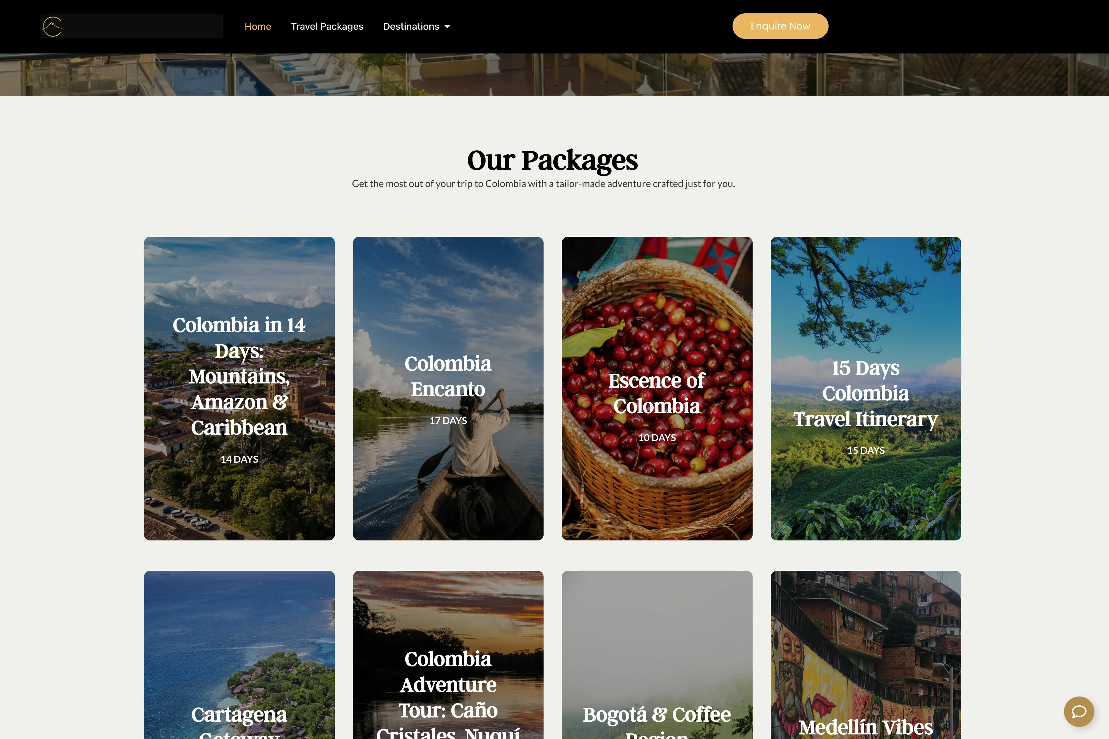Circling Colombia travel-package archive populated from structured content