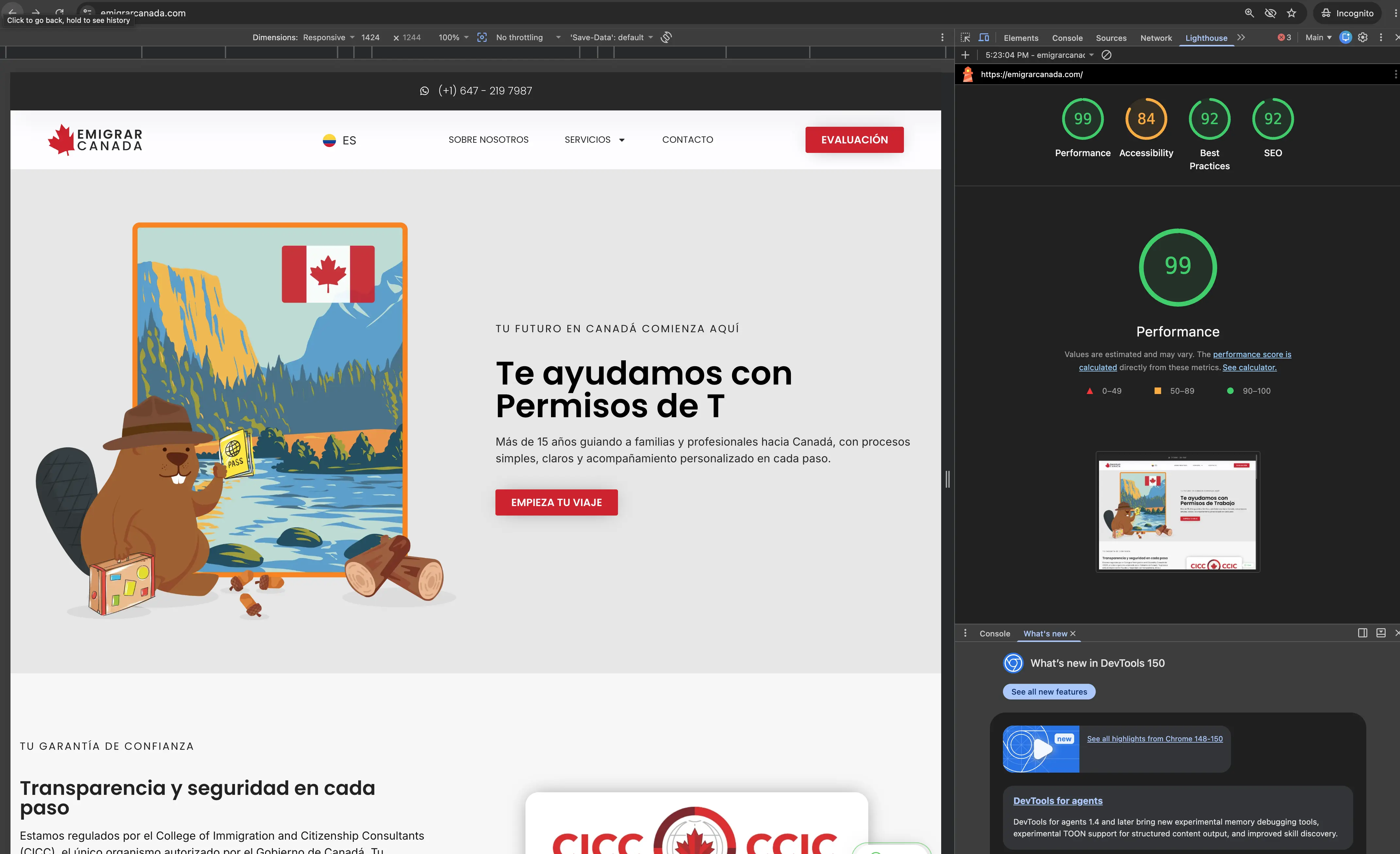 Current Emigrar Canada desktop homepage