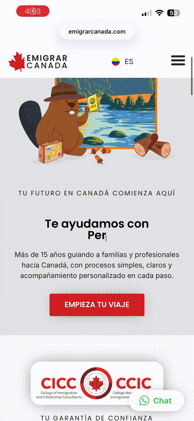 Animated walkthrough of the Emigrar Canada WhatsApp contact integration
