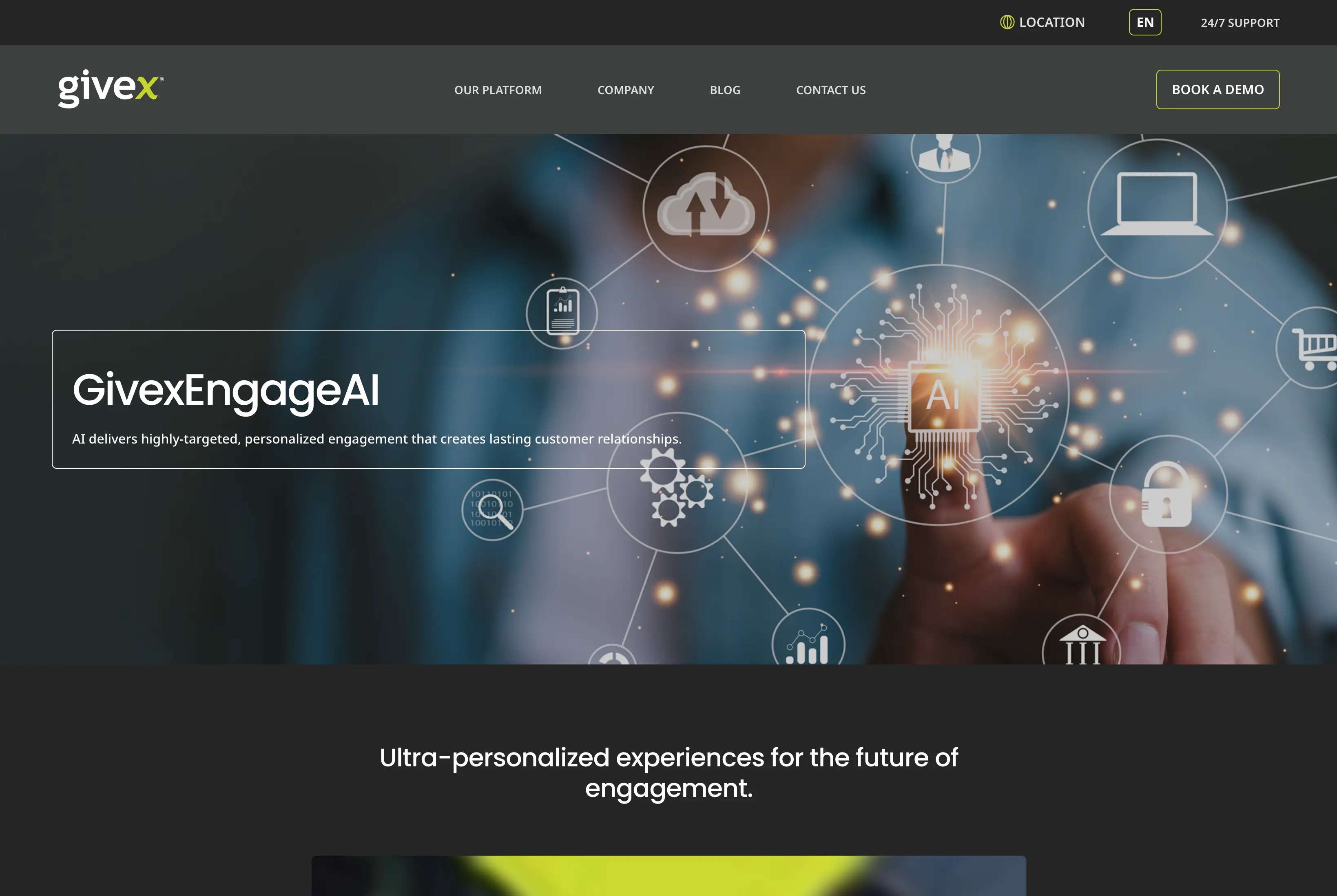 GivexEngageAI product page created within the established Givex design system