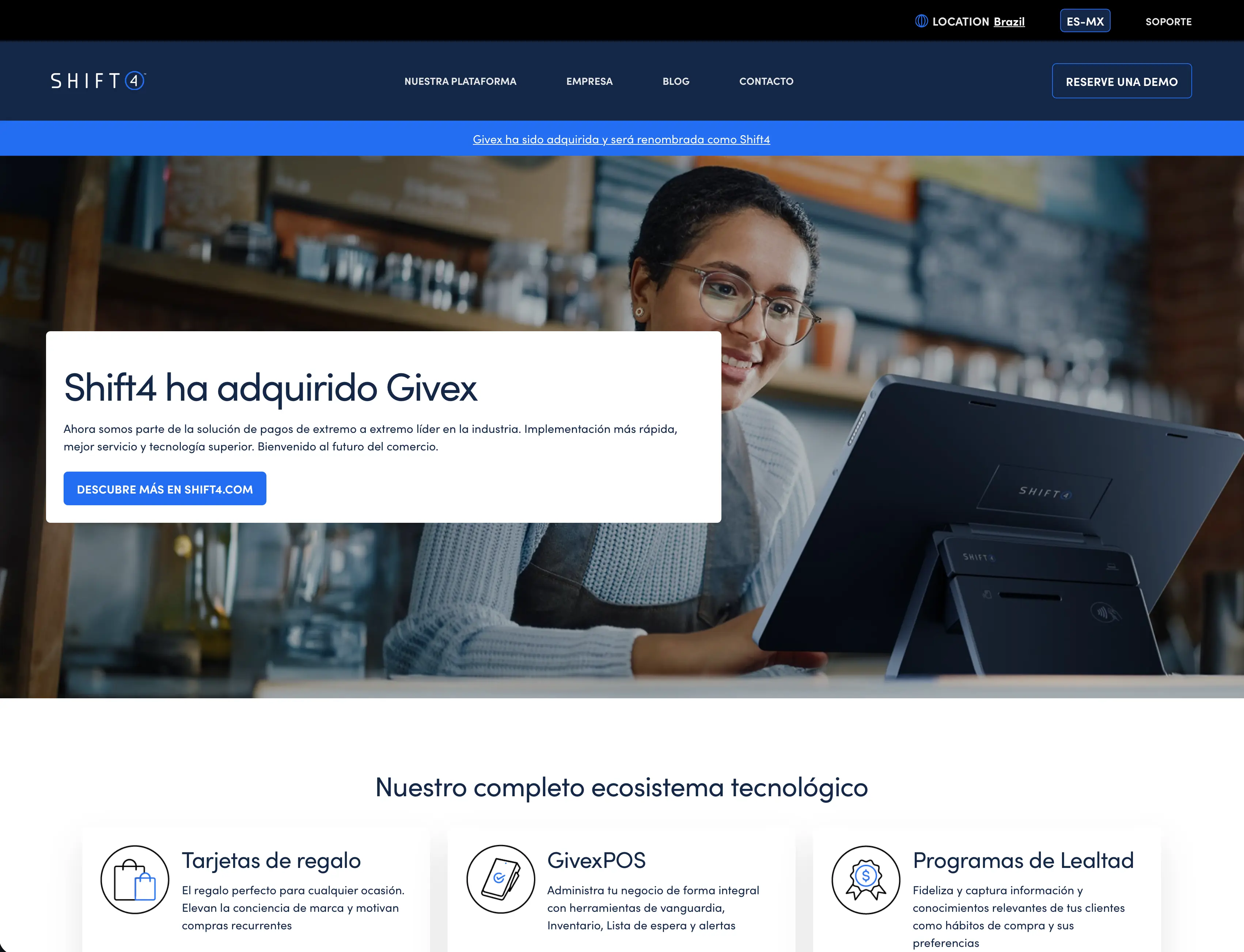 Localized Mexican homepage updated during the Shift4 acquisition